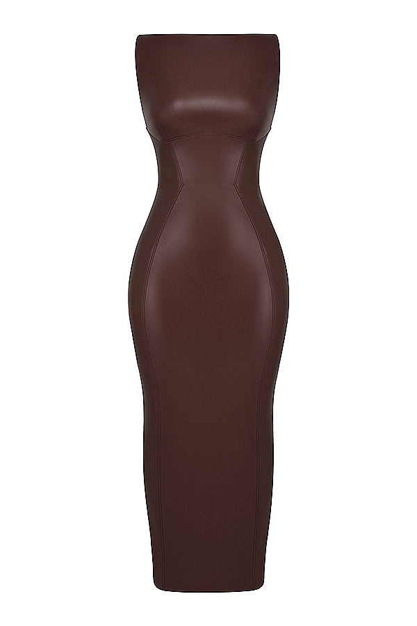 Midikleid Damen in matter Lederoptik, ärmellos mit U-Boot-Ausschnitt