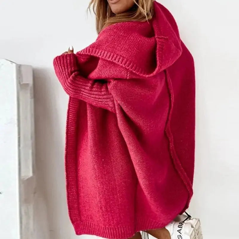 Lange Strickjacke Damen mit Kapuze, offener Cardigan in Rippstrick - Ansicht 6