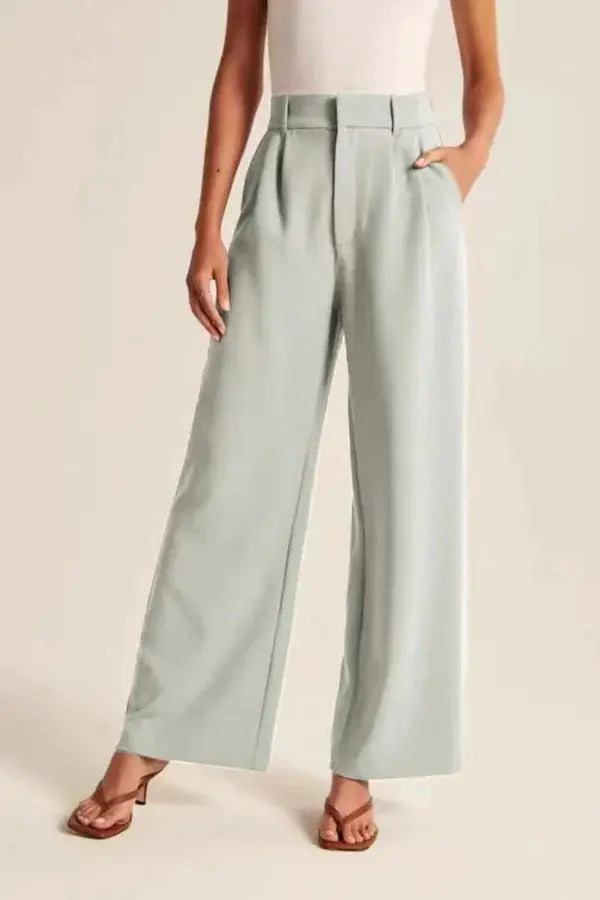 Weite Stoffhose mit hohem Bund, Bundfalten und langem Bein - Ansicht 2