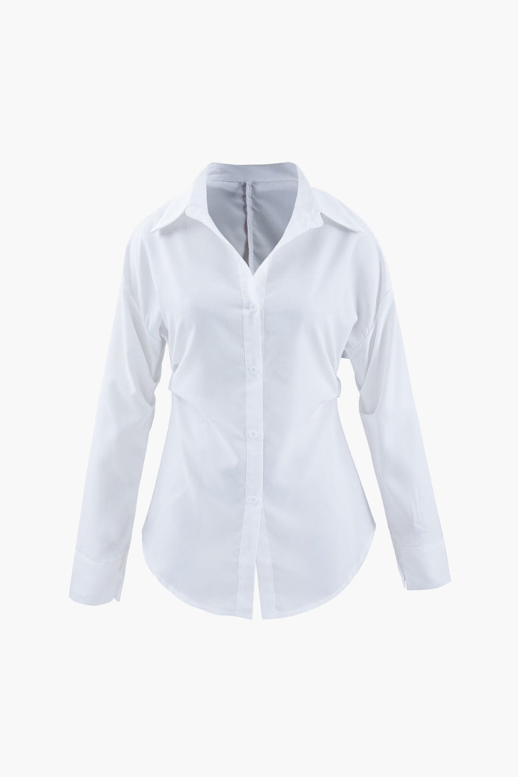 Weiße taillierte Bluse mit Raffung und klassischem Kragen - Weiß