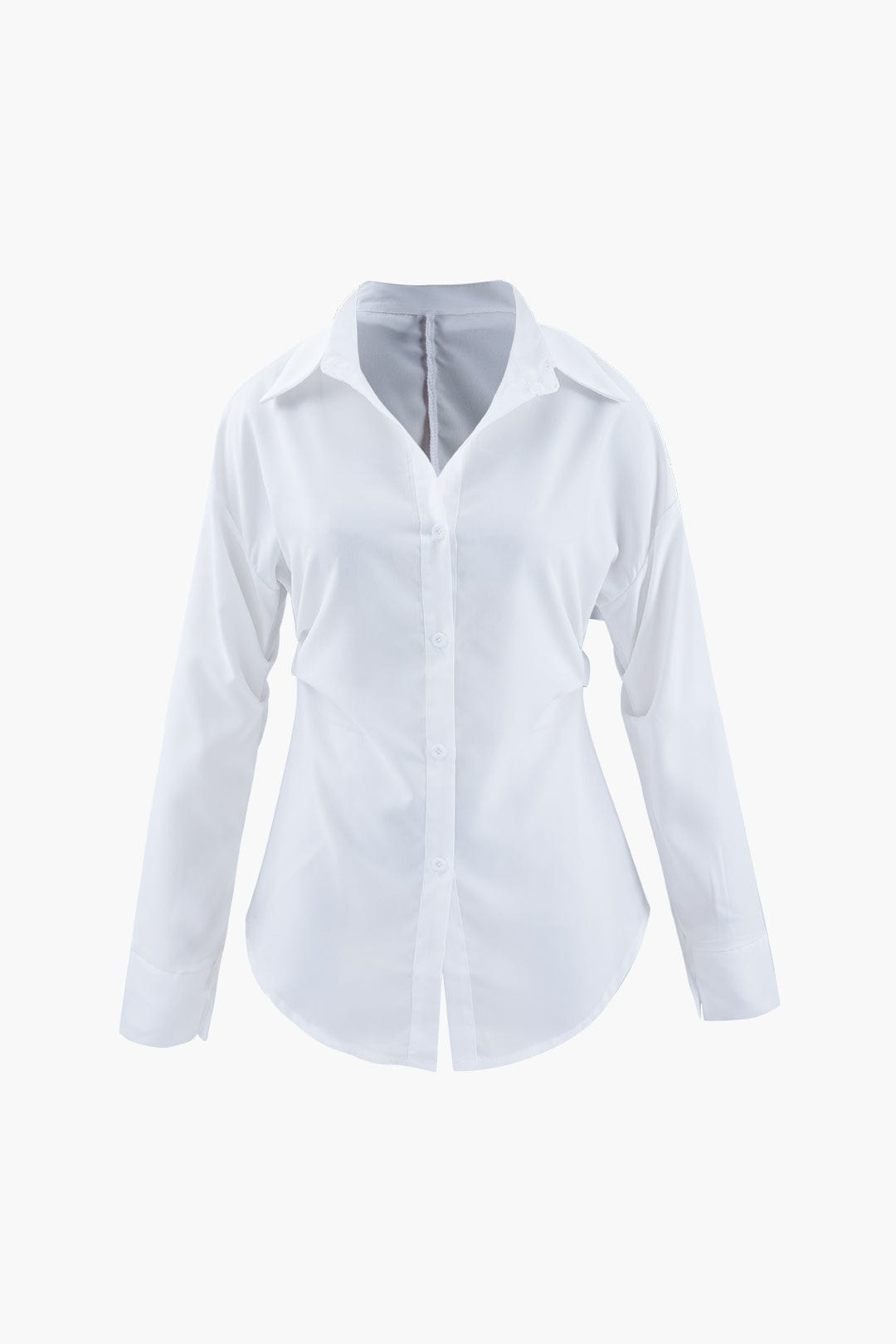Weiße taillierte Bluse mit Raffung und klassischem Kragen - Weiß