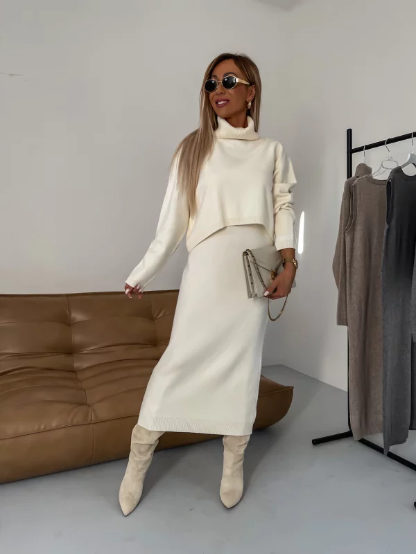 Strick-Zweiteiler Damen mit Rollkragenpullover und Midirock - Ansicht 1