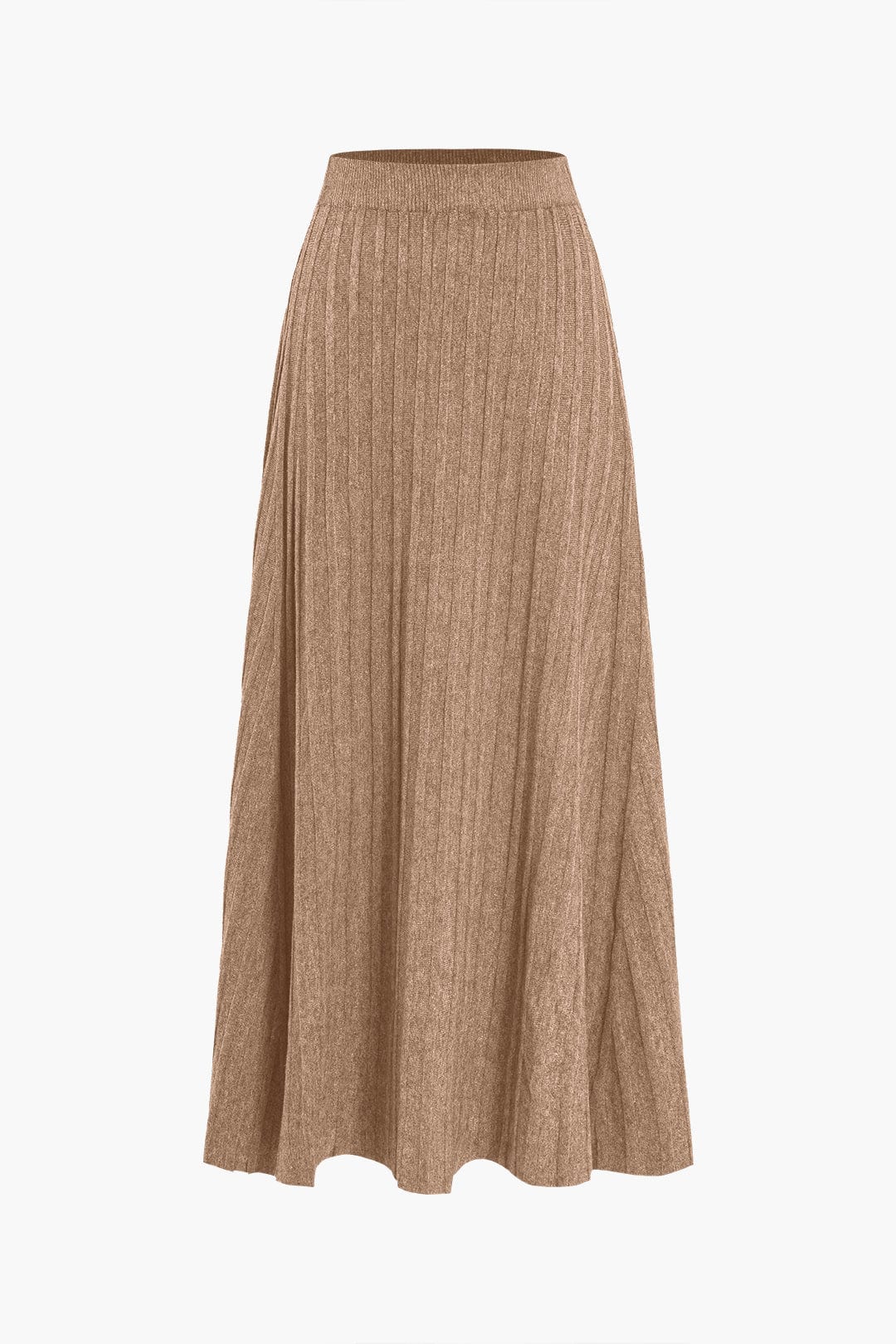 Strickrock Damen Midi – Plissee mit Gummibund, weit schwingend – Tan