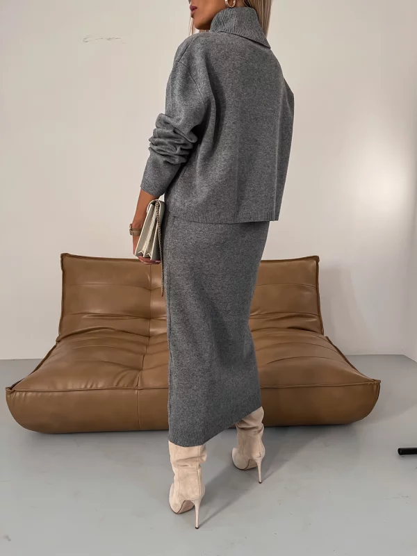 Strick-Zweiteiler Damen mit Rollkragenpullover und Midirock - Ansicht 4