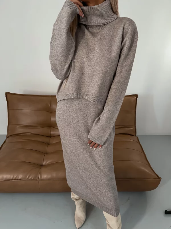 Strick-Zweiteiler Damen mit Rollkragenpullover und Midirock - Ansicht 8