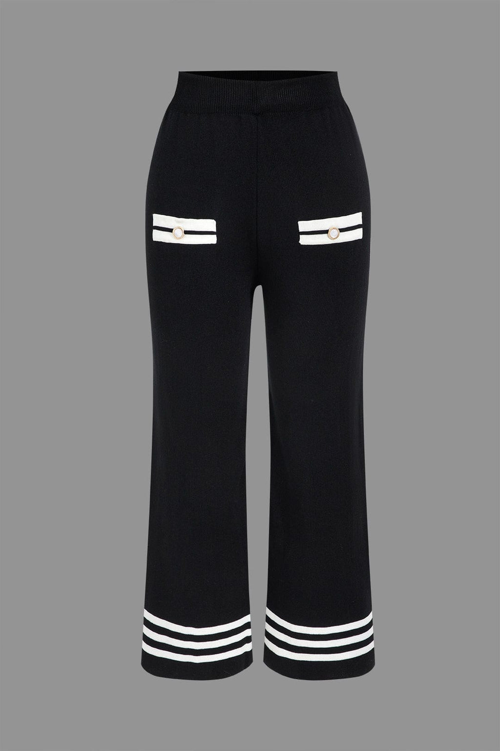 Strick-Set Damen: kurzer Cardigan mit Kontraststreifen und weiter Hose