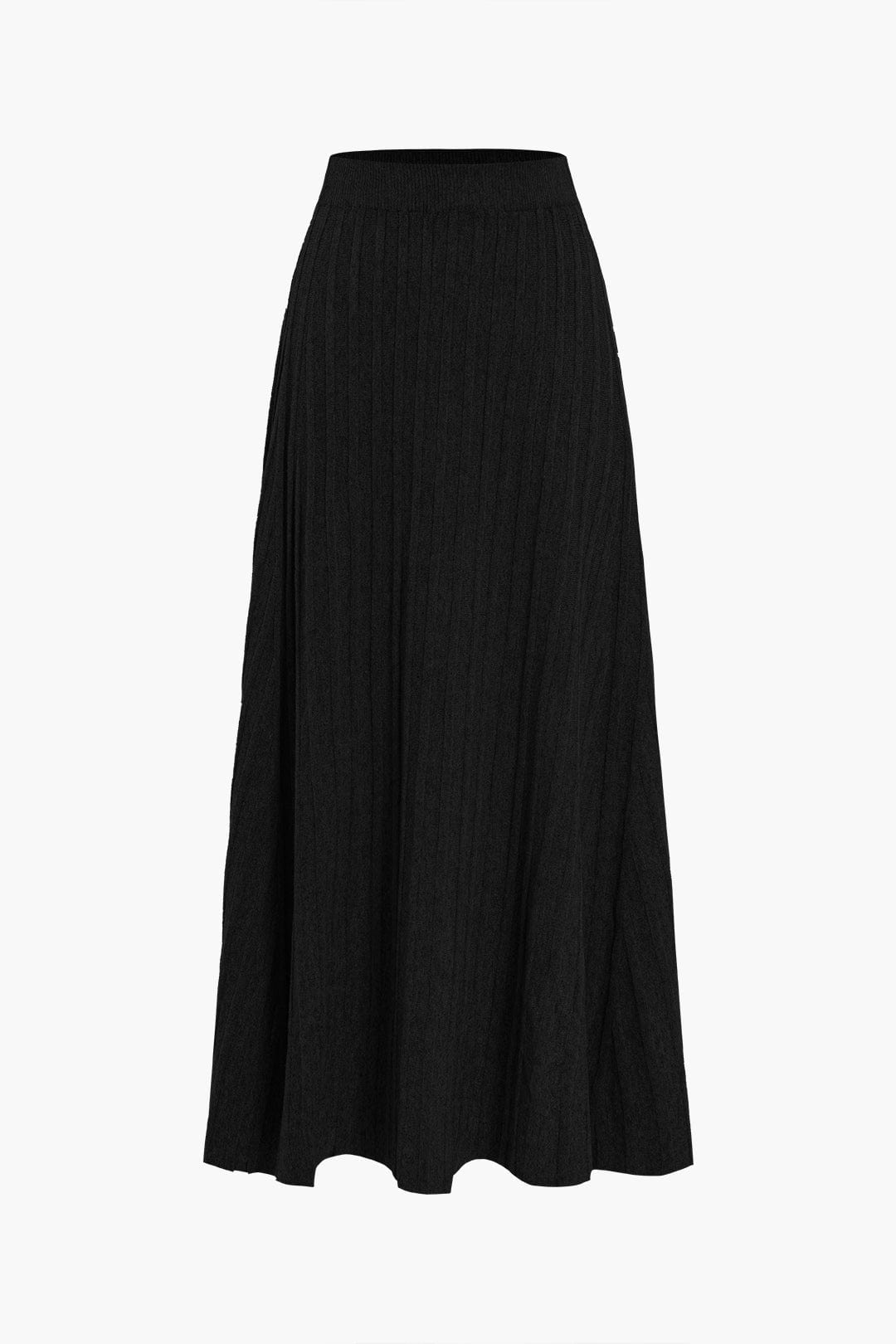 Strickrock Damen Midi – Plissee mit Gummibund, weit schwingend – Schwarz