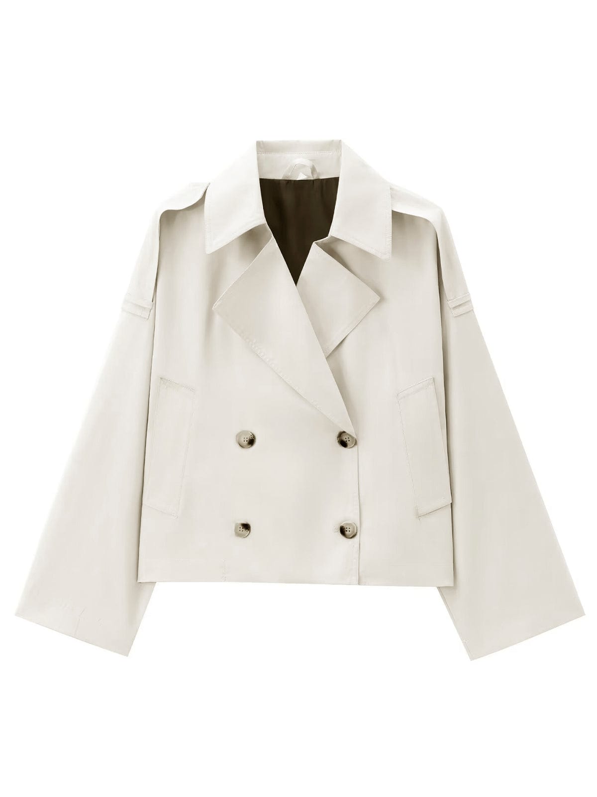 Kurzer Trenchcoat Damen in Creme – Doppelreihig mit Revers - Ansicht 2