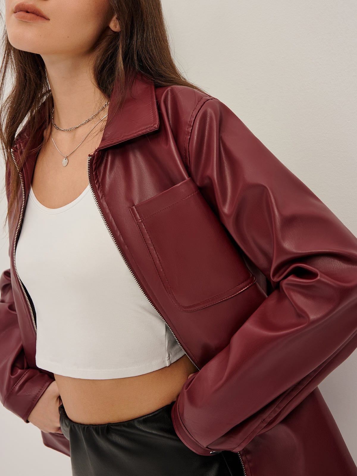 Jacke Damen in Lederoptik – Hemdjacke mit Reißverschluss