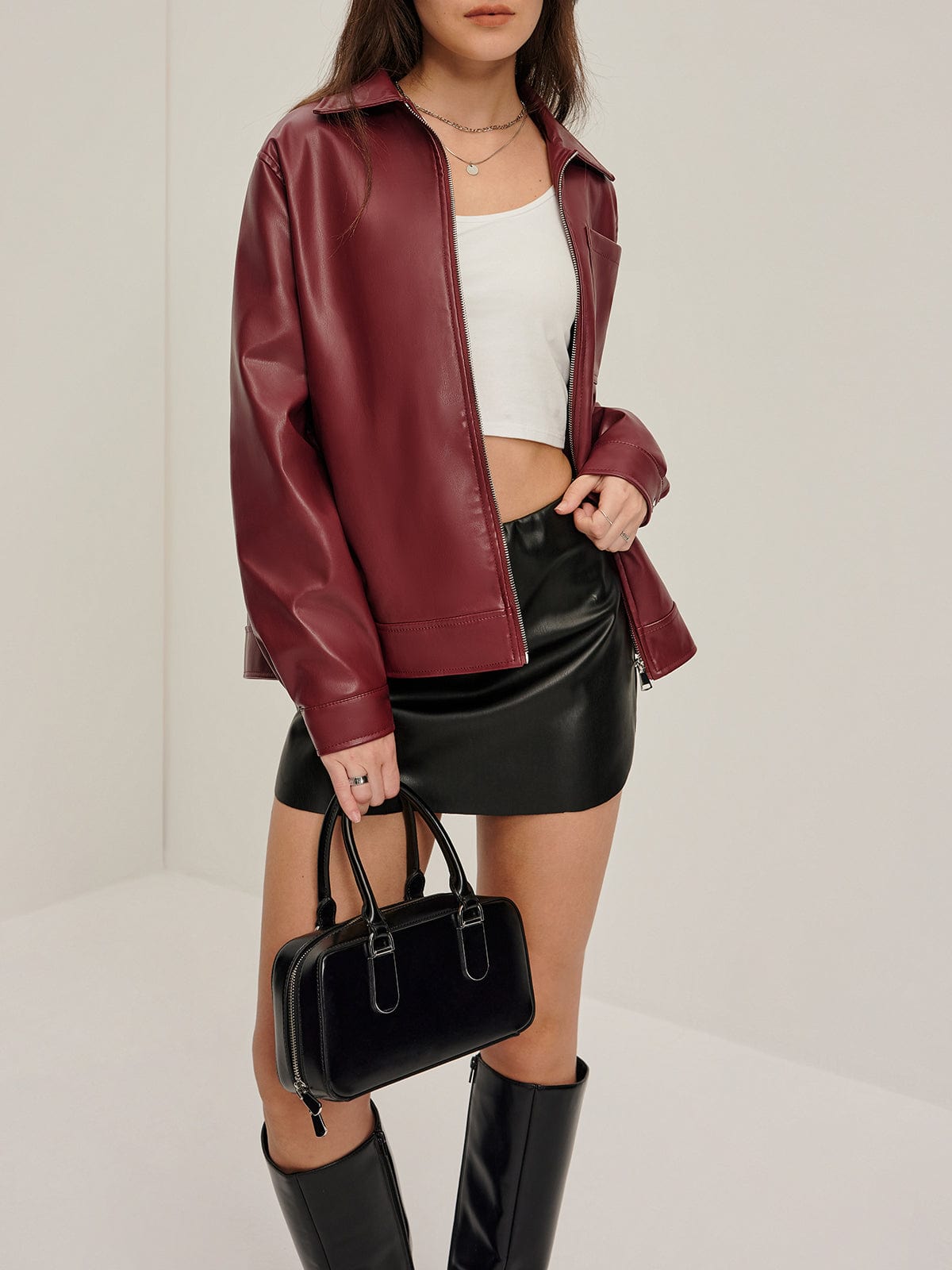 Jacke Damen in Lederoptik – Hemdjacke mit Reißverschluss - Ansicht 2