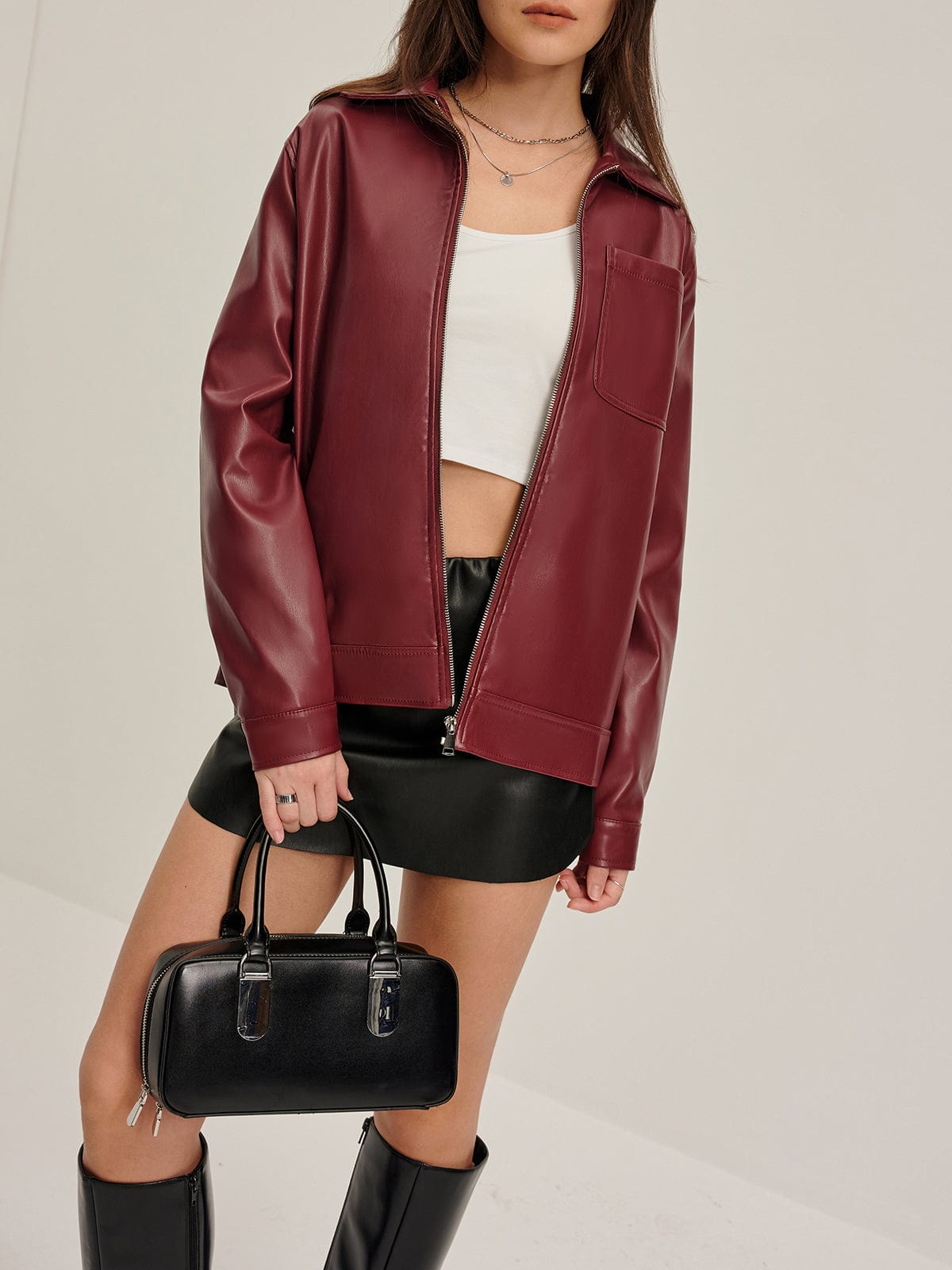 Jacke Damen in Lederoptik – Hemdjacke mit Reißverschluss