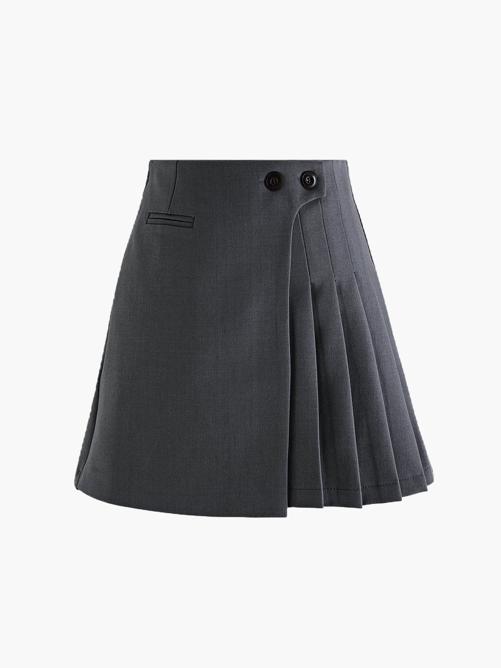 Faltenrock Damen in Grau – Hoher Bund mit Knopfdetails