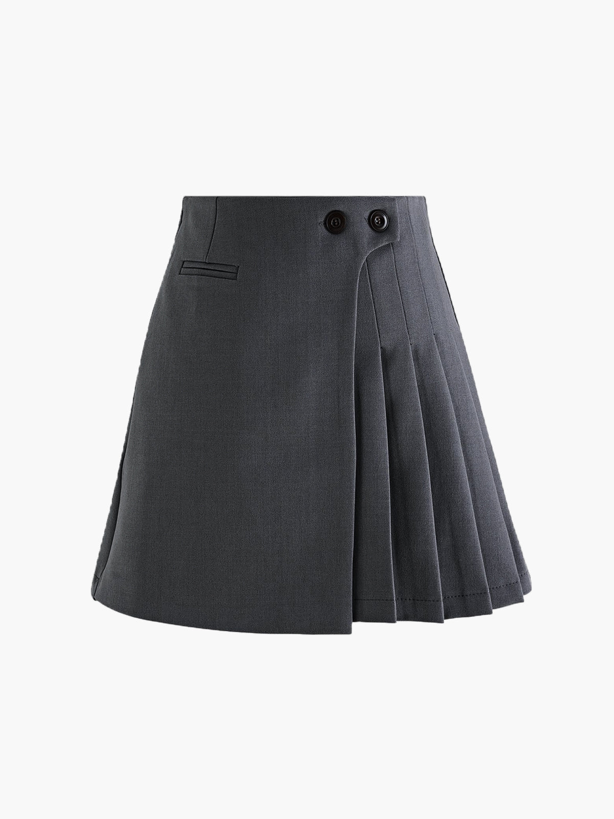 Faltenrock Damen in Grau – Hoher Bund mit Knopfdetails - Ansicht 1