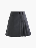 Faltenrock Damen in Grau – Hoher Bund mit Knopfdetails – Grau