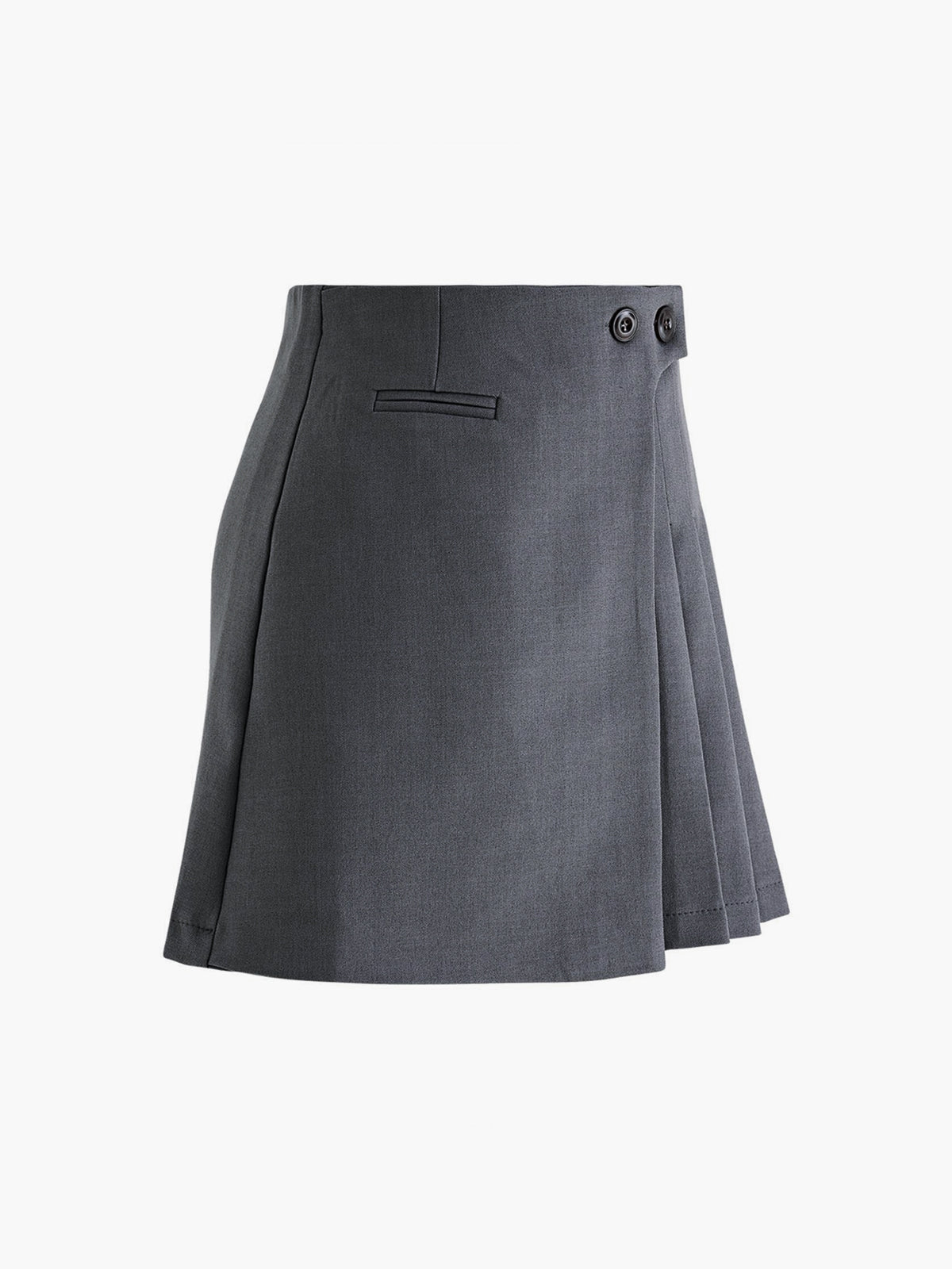Faltenrock Damen in Grau – Hoher Bund mit Knopfdetails - Ansicht 2