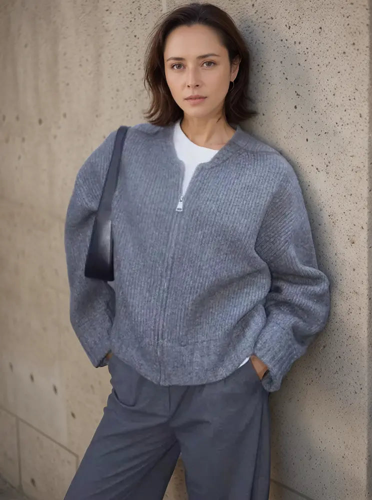 Strickjacke Damen mit Reißverschluss, Rippstrick-Cardigan - Ansicht 1