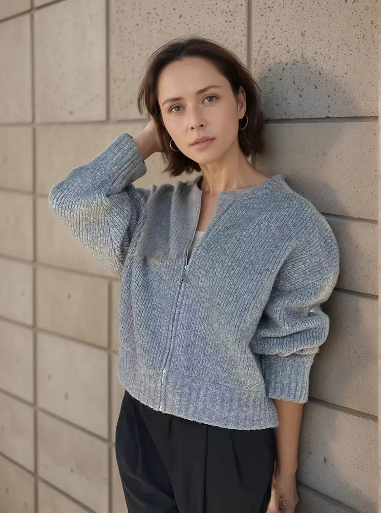 Strickjacke Damen mit Reißverschluss, Rippstrick-Cardigan - Ansicht 2