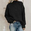 Rollkragenpullover Damen mit Zopfmuster, Grobstrick-Pullover in Schwarz