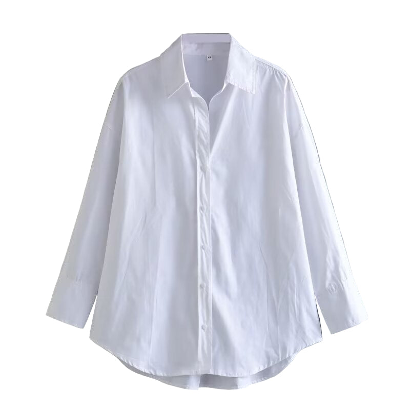 Langarm-Bluse in Satin-Optik mit klassischem Kragen - Weiß