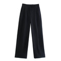 Weite Bundfaltenhose mit hohem Bund und Saum-Umschlag - Schwarz