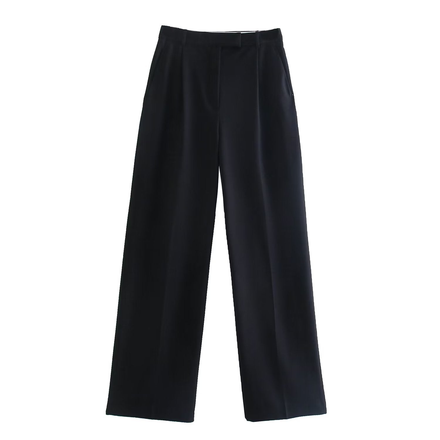 Weite Bundfaltenhose mit hohem Bund und Saum-Umschlag - Schwarz