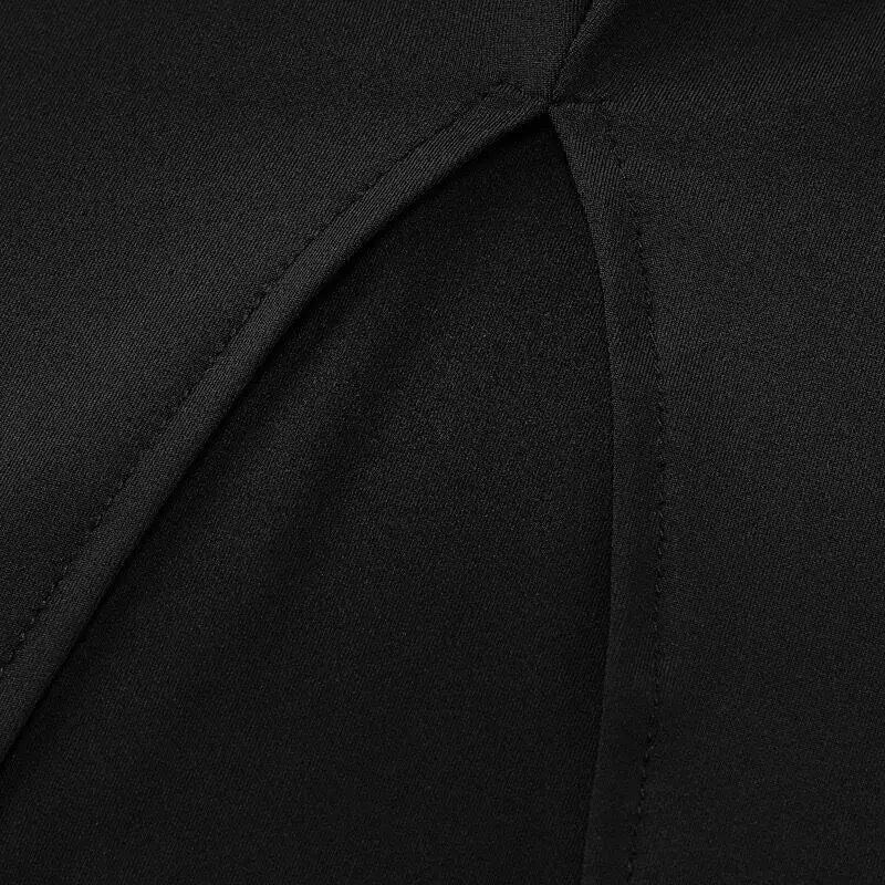 Schwarzes Maxikleid Damen langarm mit asymmetrischem Ausschnitt