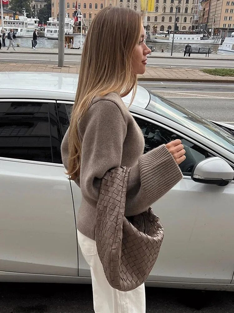 Strickjacke Damen mit V-Ausschnitt und Taschen, Cardigan mit Knopfleiste - Ansicht 3