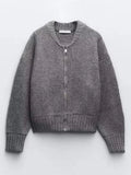Strickjacke Damen mit Reißverschluss, Rippstrick-Cardigan in Grau