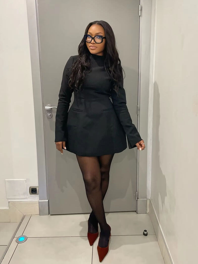 Minikleid Damen langarm mit Stehkragen, A-Linie und Pattentaschen