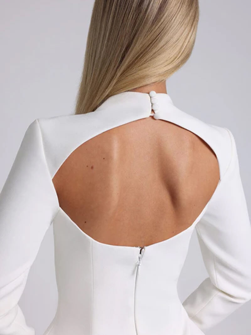 Minikleid Damen langarm mit Stehkragen, A-Linie und Pattentaschen