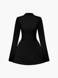 Minikleid Damen langarm mit Stehkragen, A-Linie und Pattentaschen in Schwarz