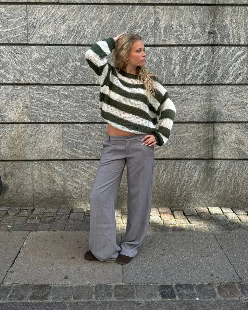 Oversize Pullover Damen mit Blockstreifen, Grobstrick mit Rundhals - Ansicht 11