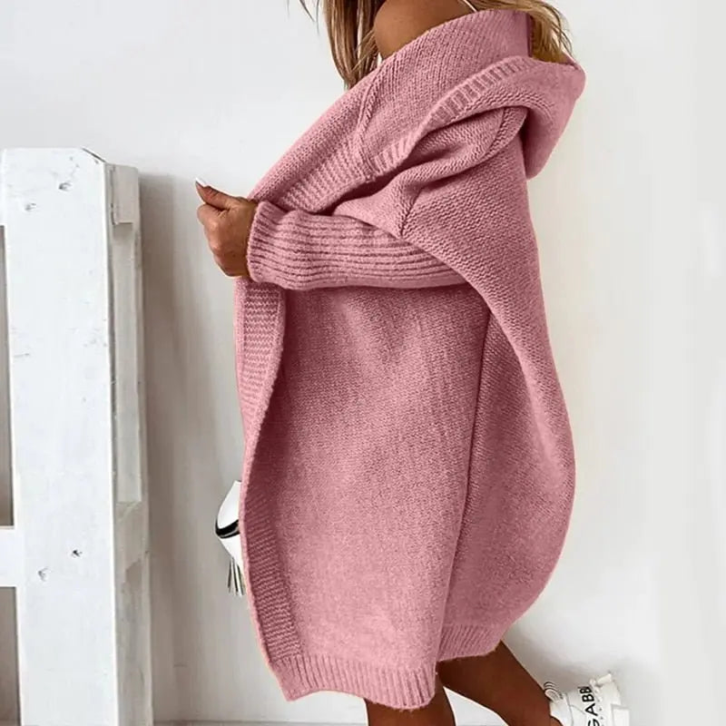 Lange Strickjacke Damen mit Kapuze, offener Cardigan in Rippstrick - Ansicht 5