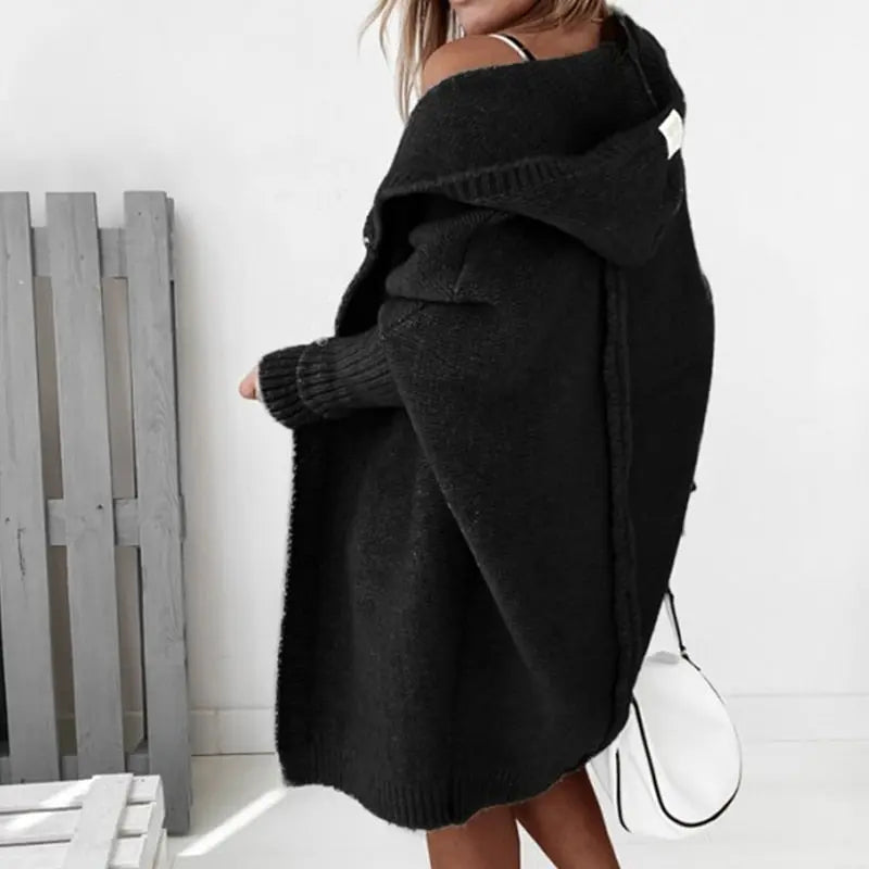 Lange Strickjacke Damen mit Kapuze, offener Cardigan in Rippstrick - Ansicht 4