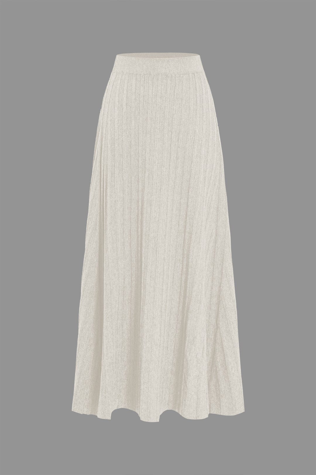 Strickrock Damen Midi – Plissee mit Gummibund, weit schwingend – Beige