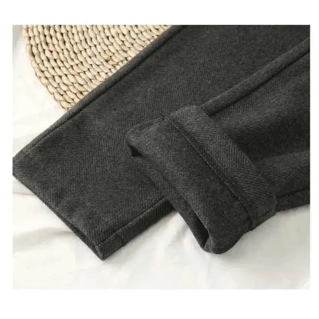 Hose mit Fischgrät-Muster, Bundfalten und hohem Bund