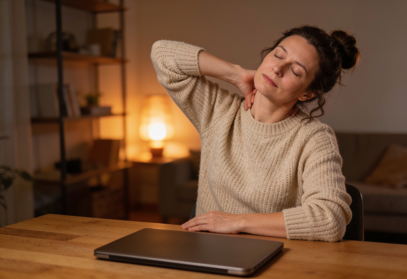 Laptop zu. Aber dein Nacken bleibt im Arbeitstag hängen