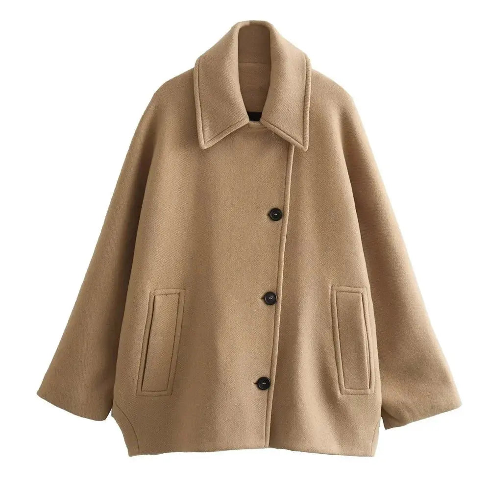 Kurzer Mantel Damen – A-Linie mit Kragen und Knopfleiste – Beige