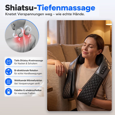 Shiatsu-Tiefenmassage: knetet Verspannungen weg wie echte Hände - Komforna Nackenmassagegerät mit Wärme