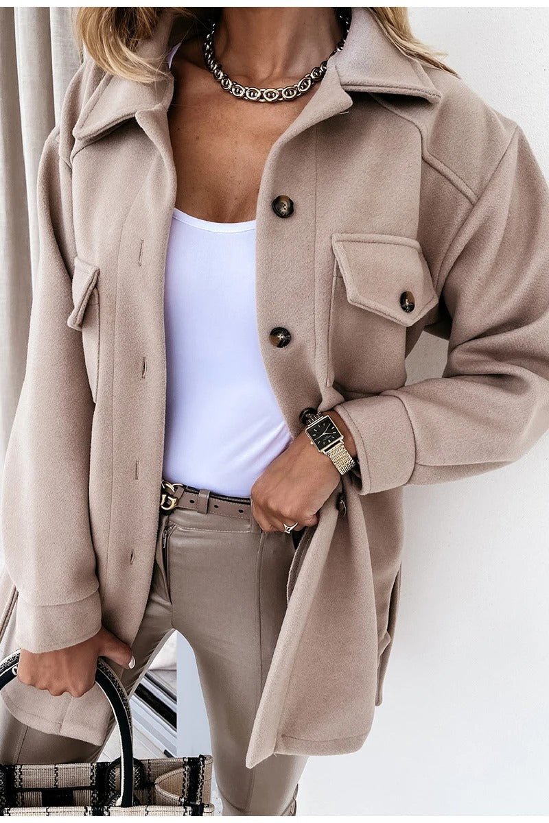 Gürtel-Mantel Damen – Hemdjacke mit Bindegürtel & Brusttaschen