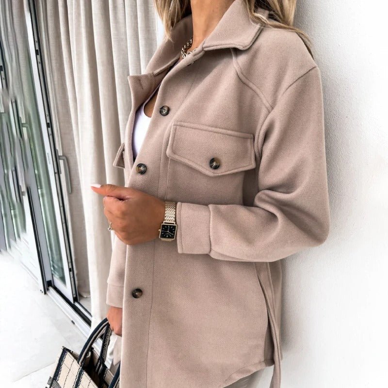 Gürtel-Mantel Damen – Hemdjacke mit Bindegürtel & Brusttaschen