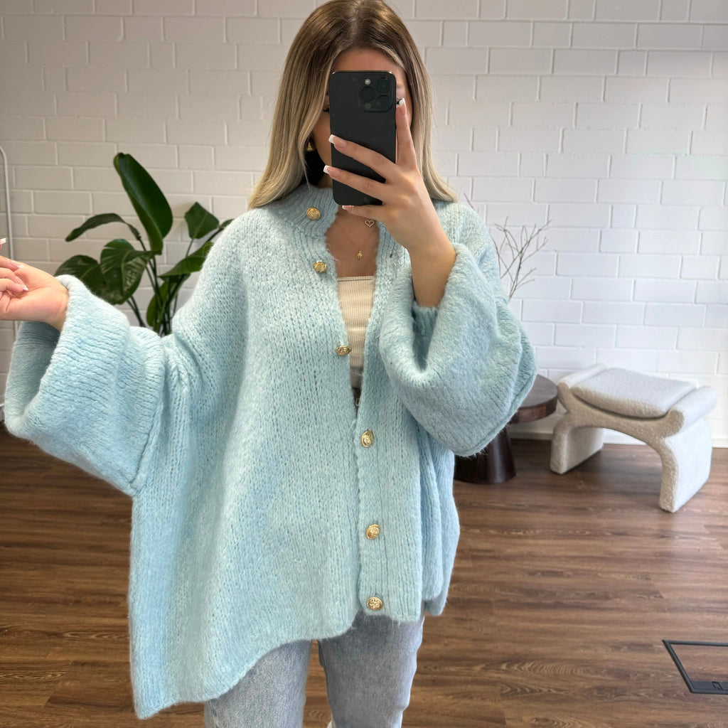 Oversize Strickjacke Damen mit Goldknöpfen, Grobstrick Cardigan - Ansicht 29