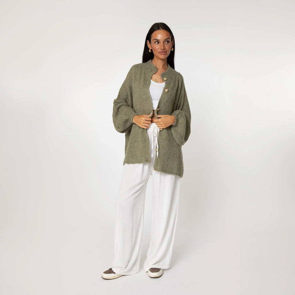Oversize Strickjacke Damen mit Goldknöpfen, Grobstrick Cardigan - Ansicht 18