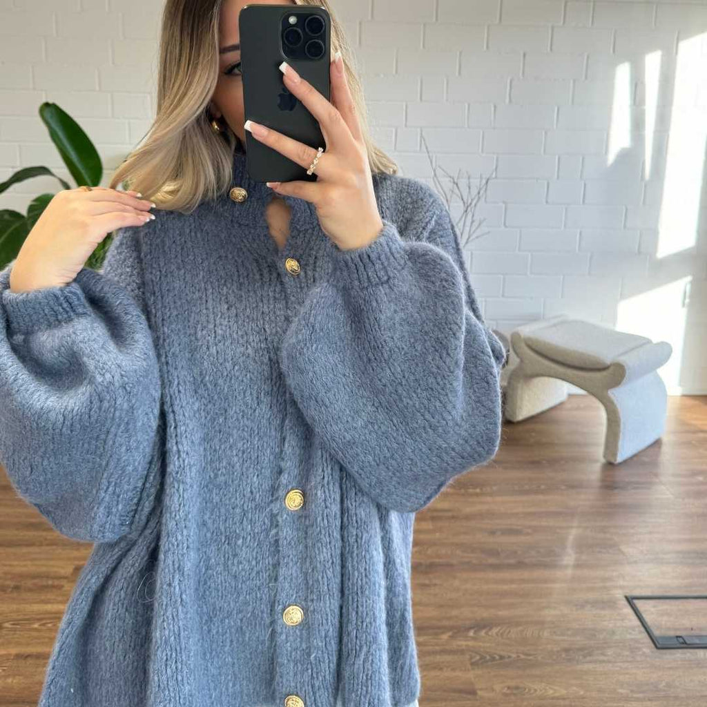 Oversize Strickjacke Damen mit Goldknöpfen, Grobstrick Cardigan - Ansicht 27