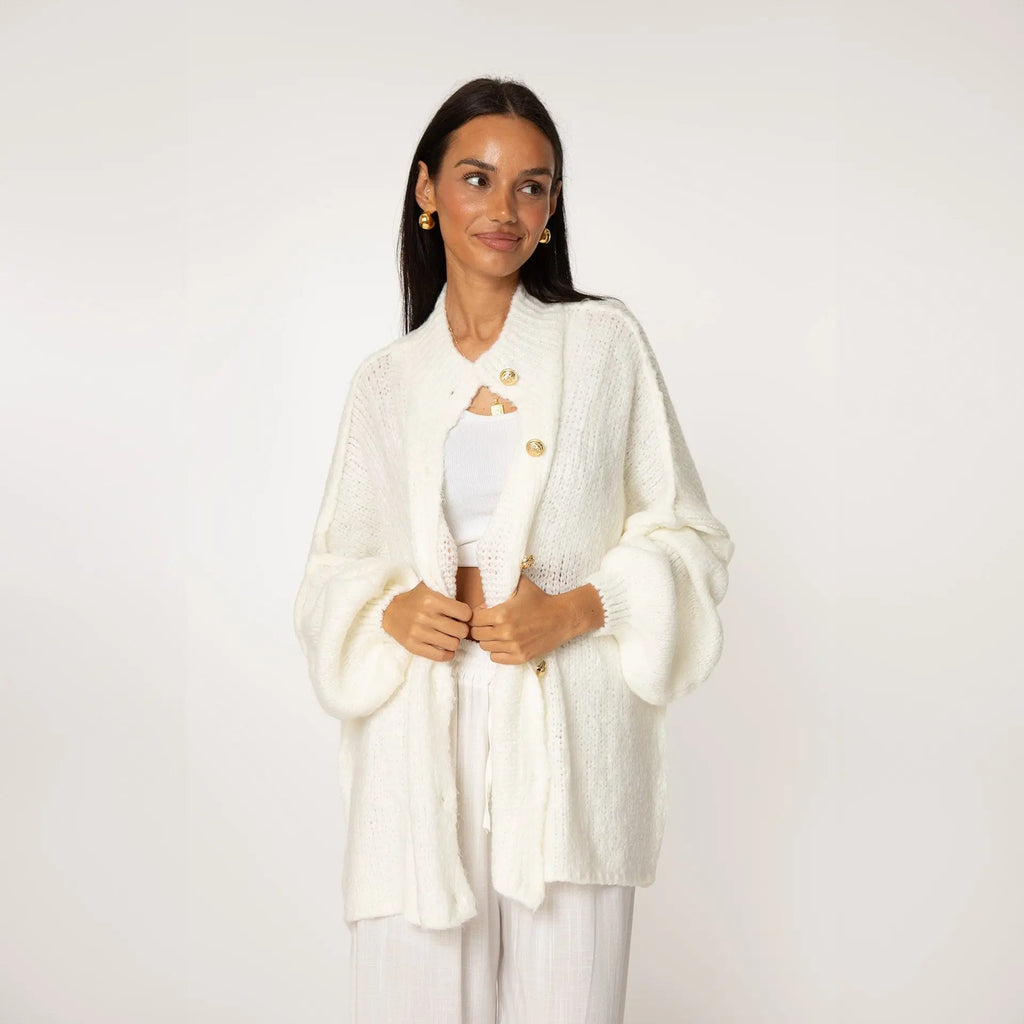 Oversize Strickjacke Damen mit Goldknöpfen, Grobstrick Cardigan - Ansicht 15