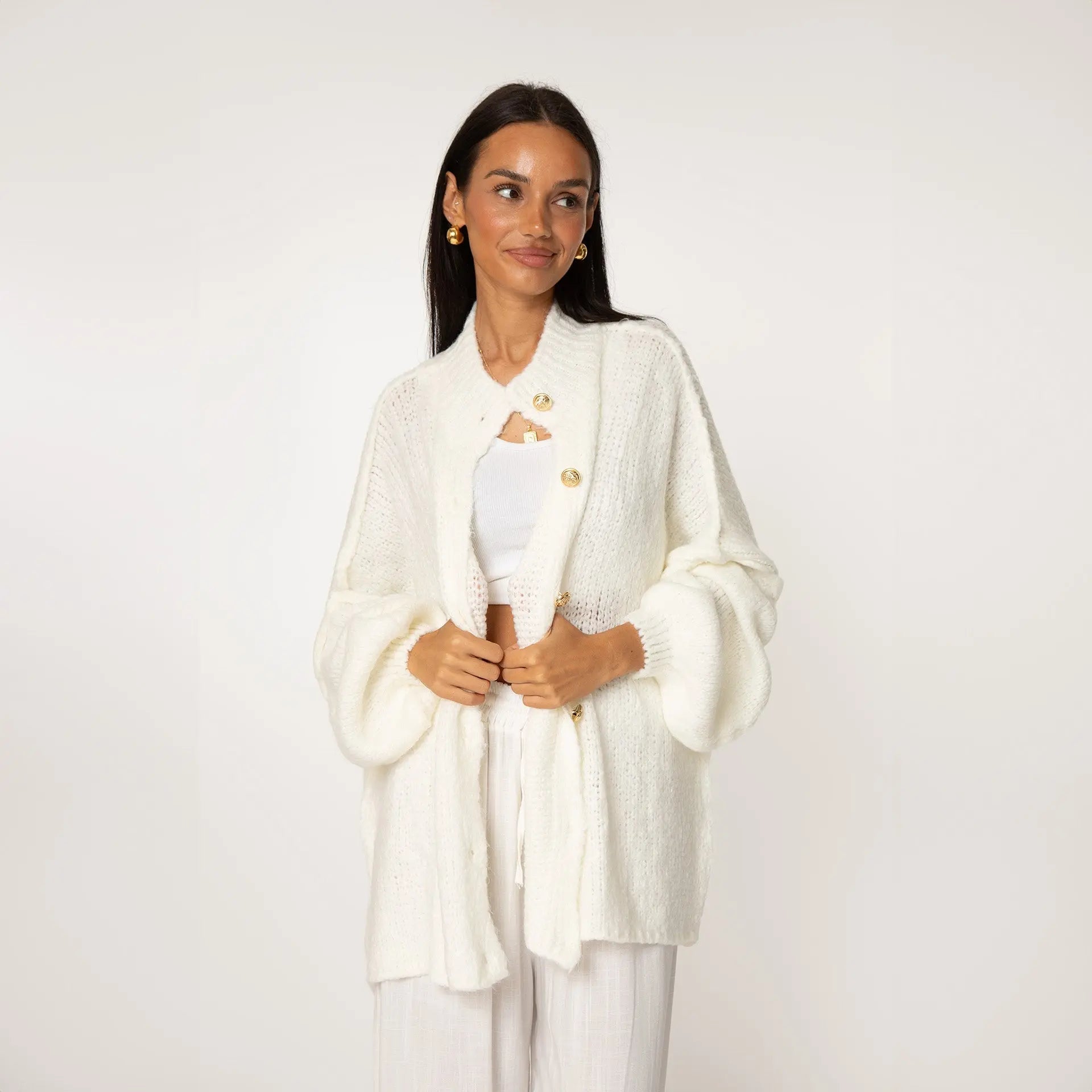 Oversize Strickjacke Damen mit Goldknöpfen, Grobstrick Cardigan - Ansicht 15