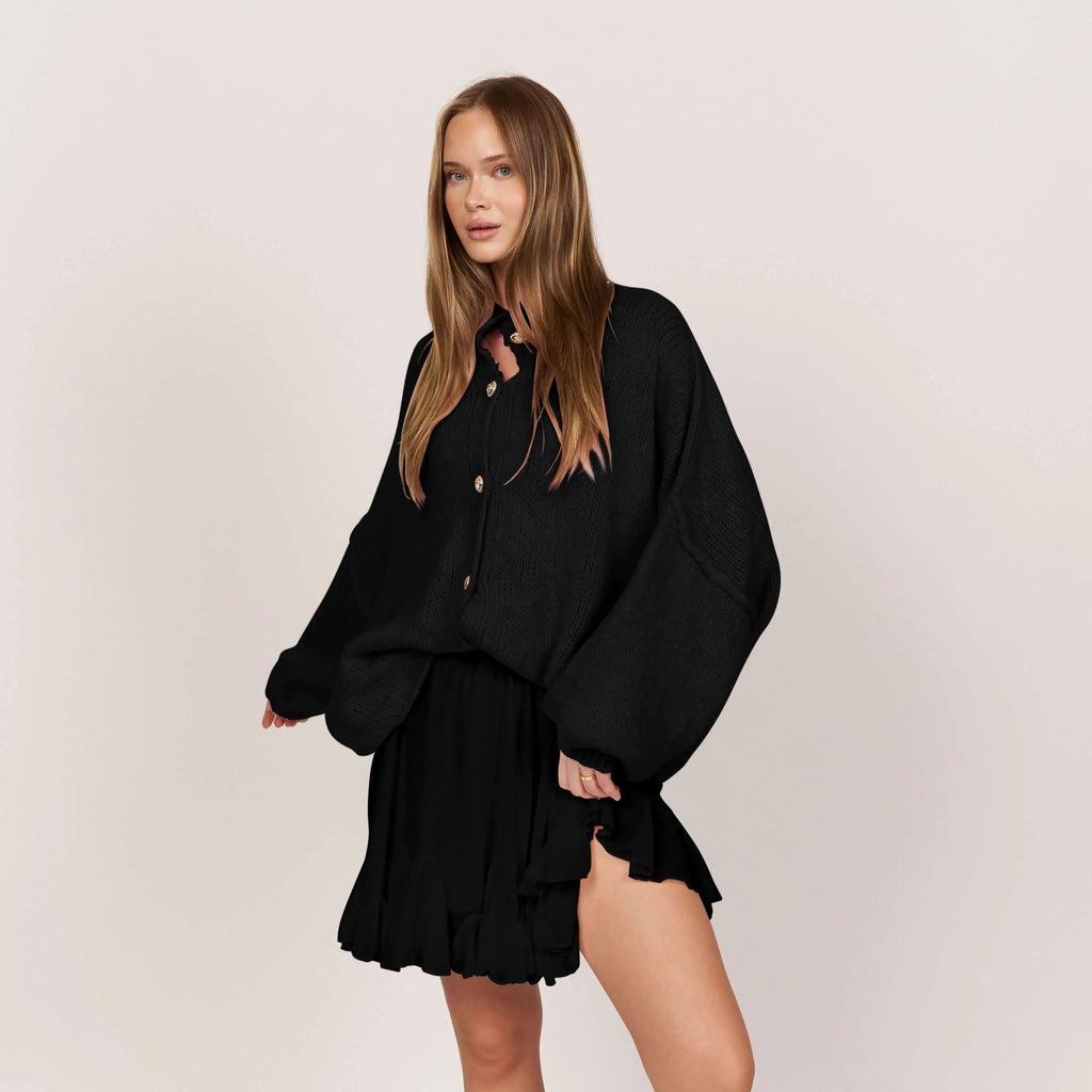 Oversize Strickjacke Damen mit Goldknöpfen, Grobstrick Cardigan - Ansicht 10