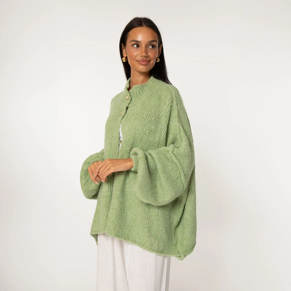 Oversize Strickjacke Damen mit Goldknöpfen, Grobstrick Cardigan - Ansicht 23
