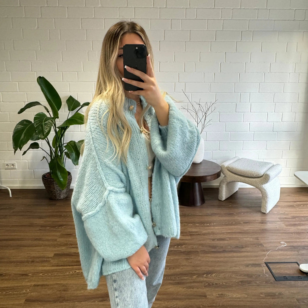 Oversize Strickjacke Damen mit Goldknöpfen, Grobstrick Cardigan - Ansicht 28