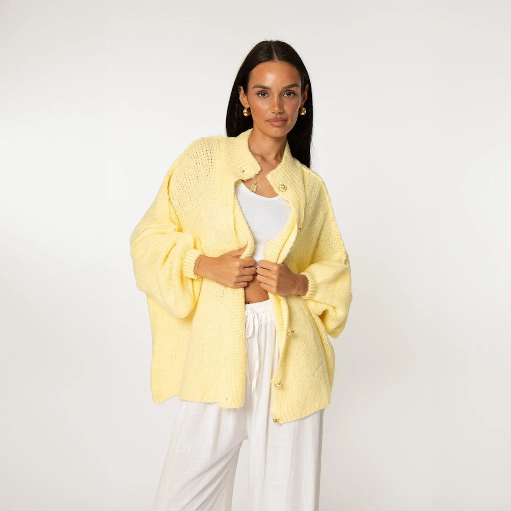 Oversize Strickjacke Damen mit Goldknöpfen, Grobstrick Cardigan - Ansicht 24